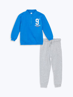 Bask?l? Erkek Bebek Sweatshirt ve E?ofman Alt 2li Tak?m