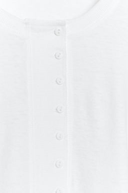 CAMISETA CUELLO PANADERO CON LINO / Blanco