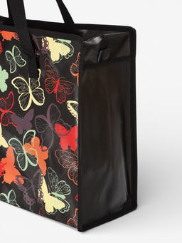 Сумка хозяйственная «Бабочки», на молнии, 40×15×30 см, чёрная