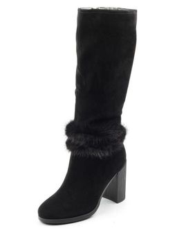 02-1686-1461MB-1 BLACK Сапоги женские (натуральная замша, натуральный мех (еврозима)) - Фабричный китай фото 5