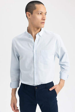 Рубашка приталенного кроя из 100% хлопка с длинными рукавами - Defacto фото 6