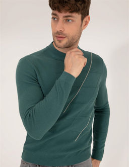 Ye_il Slim Fit Bisiklet Yaka Triko Kazak