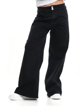 Джинсы черные подростковые палаццо для весны и лета 33-1074 черный - Mini maxi фото 10