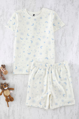 Mavi K?z Cocuk %100 Pamuk Bask?l? Oversize Family Pack/Aile K?sa Kol Pijama Tak?m? TKDSS25PT00030 - Trendyolmilla фото 8