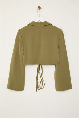 Limited Edition Ac?k Haki Crop Astarl? Kruvaze Dokuma Blazer Ceket TWOAW23BC00076