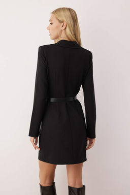 Siyah Kemerli K?sa / Mini Dokuma Ceket Elbise TWOAW26EL00190 - Trendyolmilla фото 4