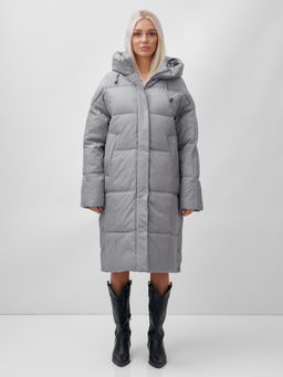 Пальто летучая мышь женское с капюшоном зимнее серого цвета 9619Sr - Mtforce фото 14