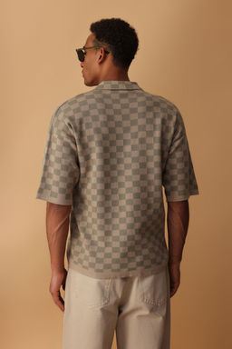 TRENDYOL MAN Vizon Oversize Polo Yaka Ekose / Kareli Triko Polo Yaka T-shirt TMNSS25PO00035 - Trendyolmilla фото 4