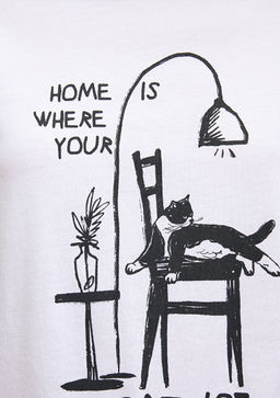 Kedi Bask?l? Beyaz Tisort - Mavi фото 6