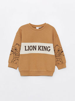 Bisiklet Yaka Uzun Kollu Aslan Kral Bask?l? Erkek Bebek Sweatshirt