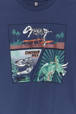 Lacivert Erkek Cocuk %100 Pamuk Dinozor Desenli Regular Kal?p K?sa Kol Orme T-Shirt TKDSS24TS00011 - Trendyolmilla фото 3
