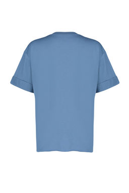 Indigo %100 Pamuk Duble Kol Asimetrik Boyfriend Orme T-Shirt TWOSS20TS0828