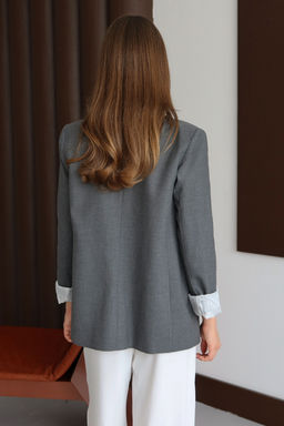 Antrasit Cizgili Astarl? Normal/Regular Kal?p Dokuma Blazer Ceket TWOAW26BC00042