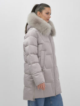 Пальто зимнее утепленное с мехом и капюшоном тренд светло-коричневого цвета 7630SK - Visdeer фото 8