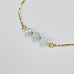 Браслет регулируемый для Рака из Жемчуга, Аквамарина и Лунного камня - Радуга самоцветов фото 3