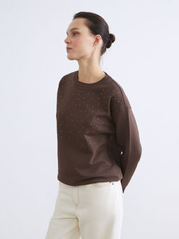 Ta?l? Oversize Kad?n Kal?n Sweatshirt