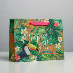 Пакет крафтовый горизонтальный Tropical gift, 23 х 18 х 10 см