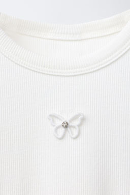 RIBBED T-SHIRT WITH JEWEL APPLIQU_ - Zara фото 3