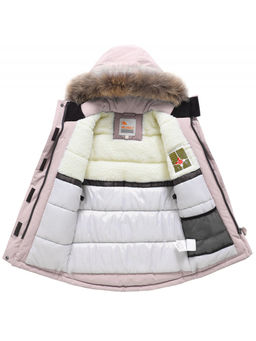 Парка зимняя подростковая для девочки с капюшоном и мехом розового цвета 9532R - Valianly фото 9