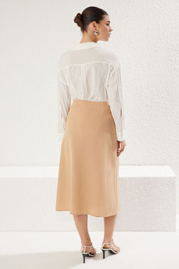 TRENDYOLMILLA Koyu Bej Yandan Bagc?k Detayl? Keten Gorunumlu Maxi Boy Dokuma Etek TWOSS25ET00083 фото 5