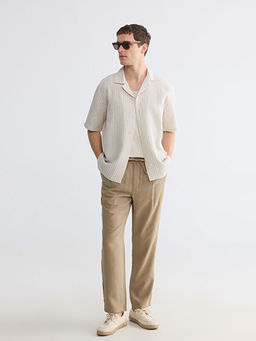 Regular Fit Keten G?r?n?ml? Erkek Pantolon