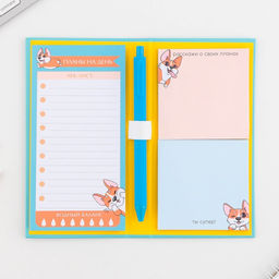 Блок бумаг для записей 3 блока по 30 листов, стикеры, ручка шариковая синяя 0.7 мм Для тех, укого лапки - Artfox фото 4