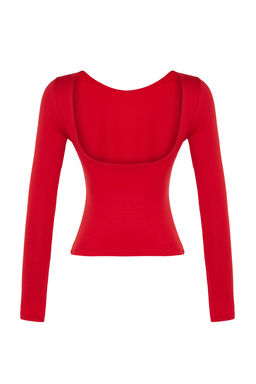 K?rm?z? Pamuklu Esnek S?rt Dekolteli Fitted/Vucuda Oturan Esnek Bluz TWOAW24BZ00160