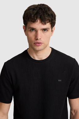 Erkek Siyah Regular Fit Bisiklet Yaka Ti__rt