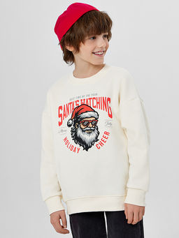 Свитшот для мальчиков молочный с надписью Santas watching - Mark formelle фото 8
