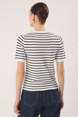 Trendyolmilla Ekru Cizgili Basic Viskon Kar?s?ml? Triko Ince Bluz TWOSS25BZ00488  фото 5