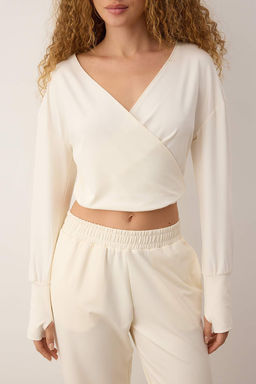 Ekru Dalg?c/Scuba Regular Sweatshirt THMAW26SW00004 - Trendyolmilla фото 3