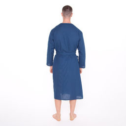 Халат вафельный запашной мужской, размер 52, хлопок 100%, синий
