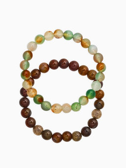 Набор браслетов 2шт шар №8 «Раухтопаз и Агат зелёный» арт