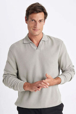 Regular Fit Polo Yaka Jakarl? Triko Sweatshirt - Defacto фото 2
