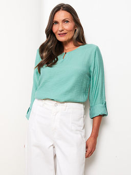 Bisiklet Yaka D?z Uzun Kollu Kad?n Bluz