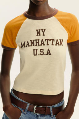 SLOGAN T-SHIRT WITH RIBBED TRIM - Zara фото 19