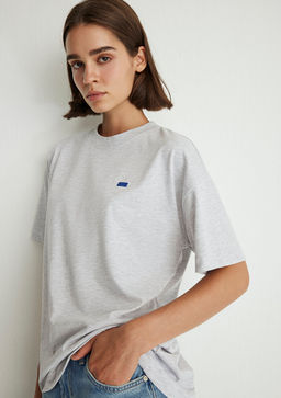 Bisiklet Yaka Basic Gri Tisort - Mavi фото 2