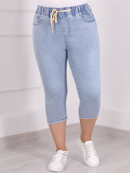 Капри джинсовые больших размеров женские ниже колена - Almond фото 4