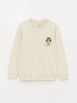 Bisiklet Yaka Nostaljik Maymun Bask?l? Uzun Kollu Erkek ?ocuk Sweatshirt