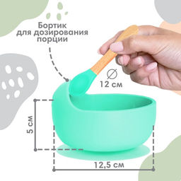 Тарелка на присоске и столовые приборы Крошка Я, из силикона, бирюзовый