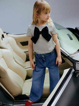 Bisiklet Yaka K?sa Kollu ?izgili K?z Bebek Ti??rt