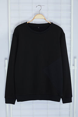 Siyah Regular/Normal Kesim Dokulu Panel Detayl? Basic Sweatshirt TMNAW25SW00149