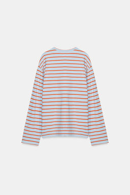 CAMISETA ALGOD?N Y LINO RAYAS / Azul pastel - Zara фото 6