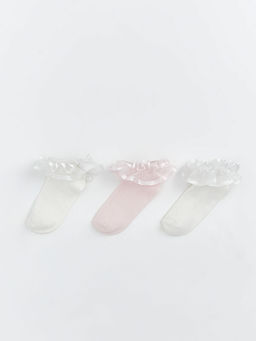 K?z Bebek T?l Detayl? Patik ?orap 3l?