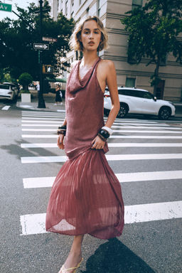 PLEATED CONTRAST MIDI DRESS - Zara фото 8