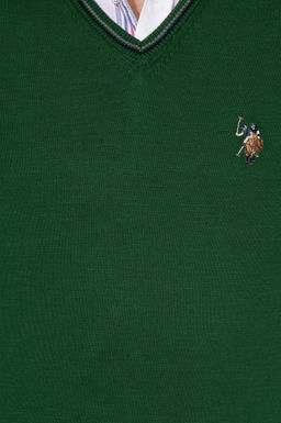 U. S. Polo Assn Мужской зеленый базовый трикотажный свитер с v-образным вырезом - U.s. polo assn фото 18