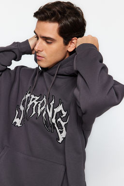 TRENDYOL MAN Antrasit Oversize/Genis Kesim Ici Polar/S?cak Tutan Kapusonlu Sweatshirt TMNAW24SW00029 - Trendyolmilla фото 12