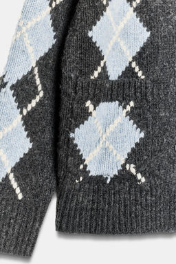 100% WOOL ARGYLE CARDIGAN - Zara фото 6