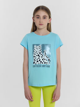 Футболка для девочек голубая с печатью - Mark formelle фото 2