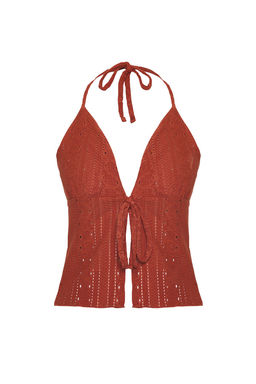 Trendyolmilla Kiremit Jakarl? Baglama Detayl? Fitted/Vucuda Oturan Orme Bluz TWOSS25BZ00086  фото 5